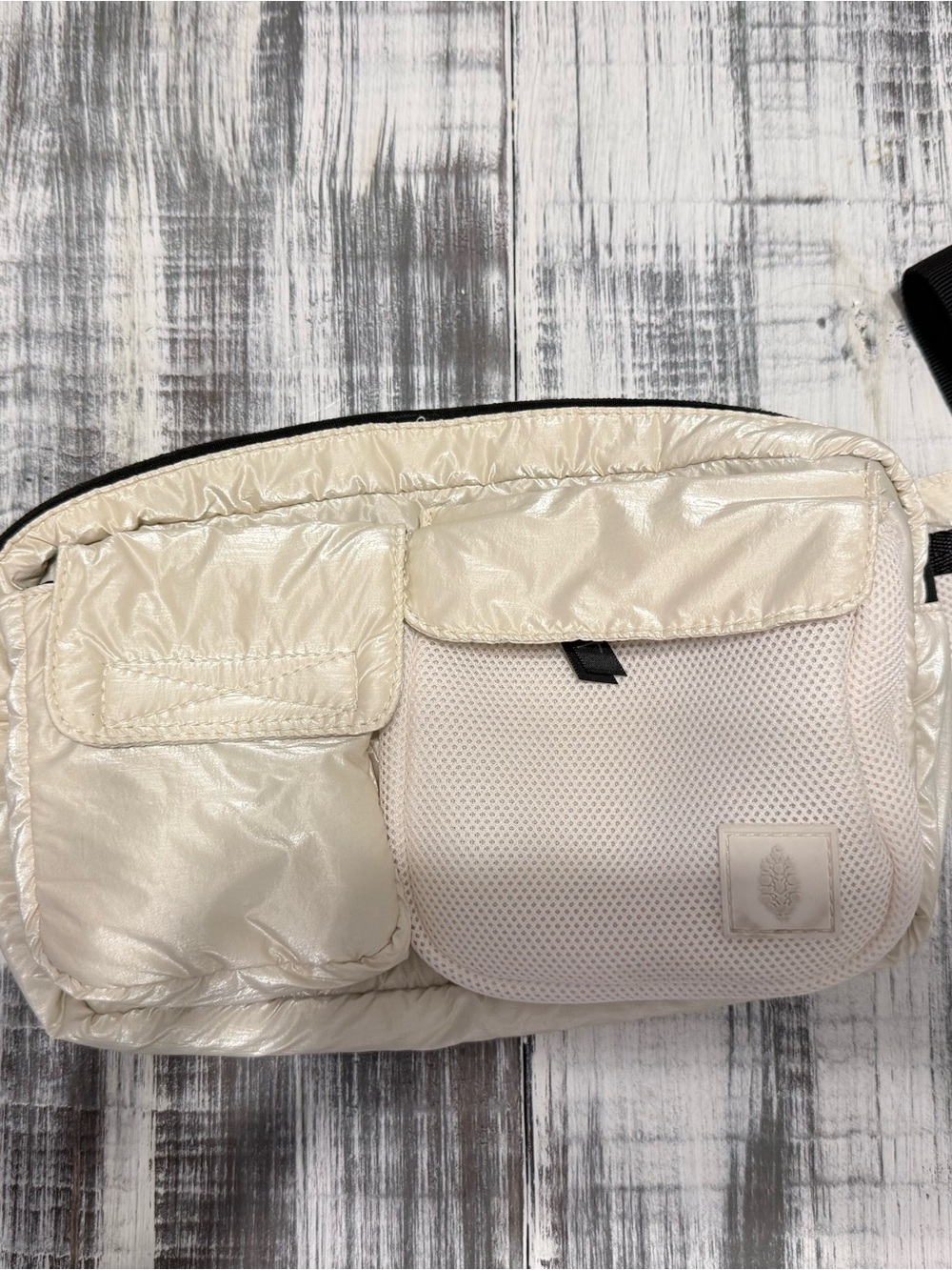 Free People Cream Quilted Belt Bag with Mesh Pocket